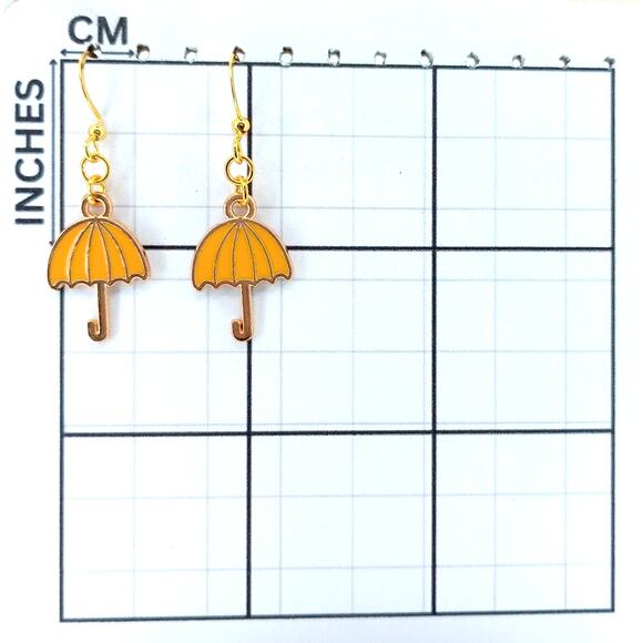 Yellow Umbrella Earrings Rainy Day Jewelry Cute Spring Accessory - Picture 3 of 4
